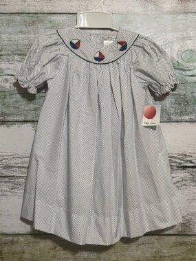Petit Ami White Navy Dot Embroidered Sailboat Dress 24 Months